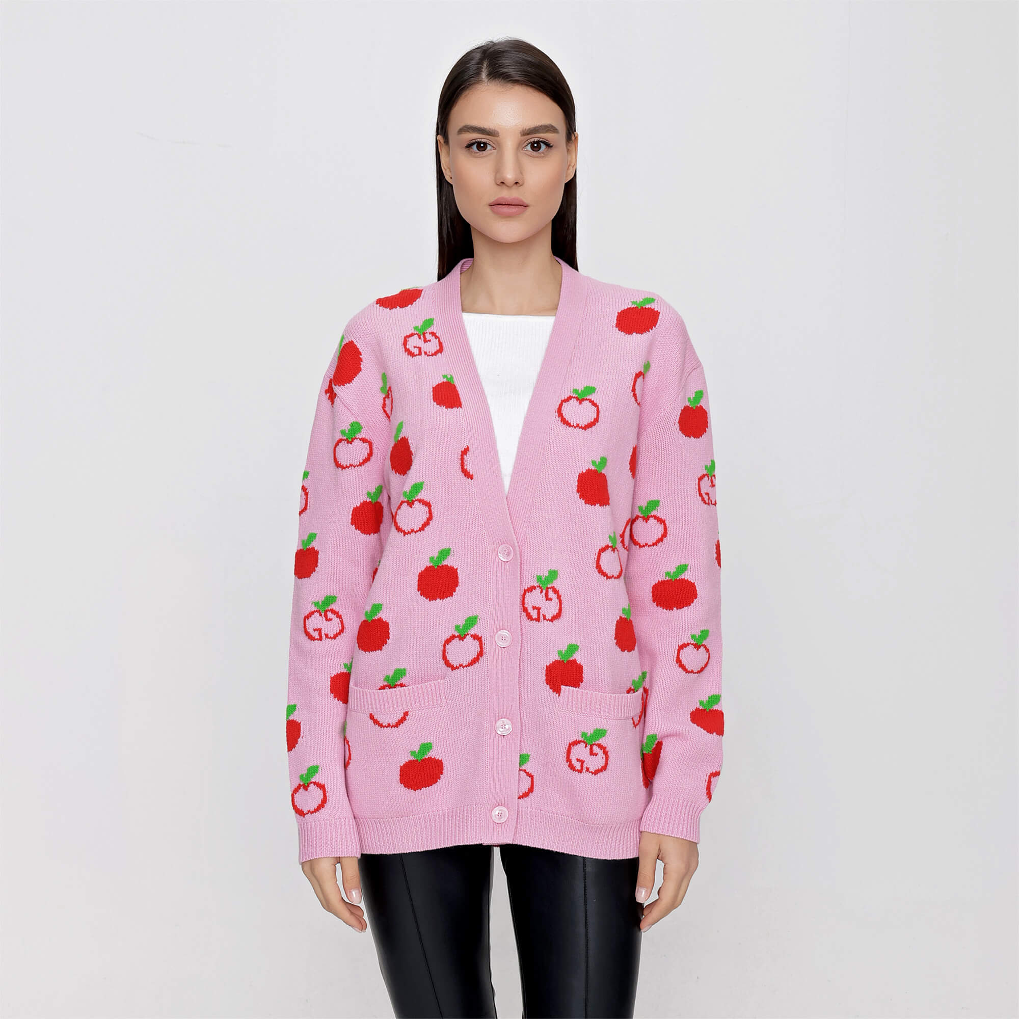 Gucci - Pink Apple Print Knit Cardigan